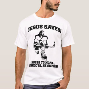 Jezus redt een grappig hemd op Hockey T-shirt