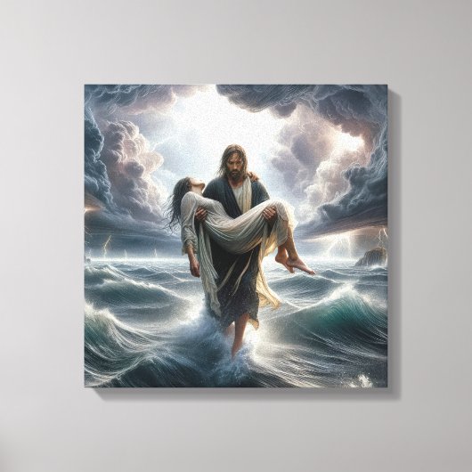 Jezus redt een jonge vrouw in een Storm Canvas Afdruk (Voorkant)