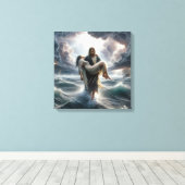 Jezus redt een jonge vrouw in een Storm Canvas Afdruk (Insitu (Houten vloer))