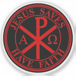 Jezus redt, heb geloof - Het Chi-Rho Kruis (rood) Sticker