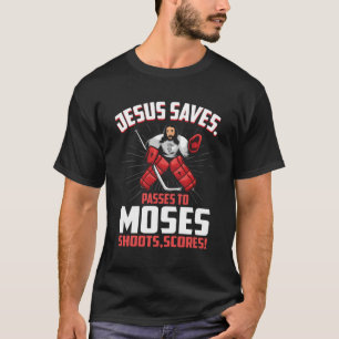 Jezus redt hockey goalie passeert Mozes Religious  T-shirt