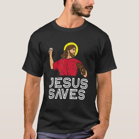 Jezus redt honkbal Pitcher Religieuze Pro Christi T-shirt (Voorkant)