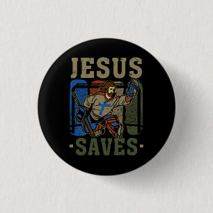 Jezus redt Ice Hockey Goalie Sport Religieuze Chri Ronde Button 3,2 Cm