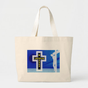 Jezus redt kruisbeeld afbeelding grote tote bag
