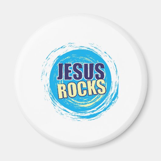 Jezus Rocks 7 Blauw & Geel Magneet (Voorkant)