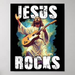 Jezus Rockt Met Gitaar - Grappige Christelijke Rot Poster