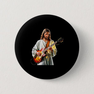 Jezus Rockt Met Gitaar - Grappige Christelijke Rot Ronde Button 5,7 Cm