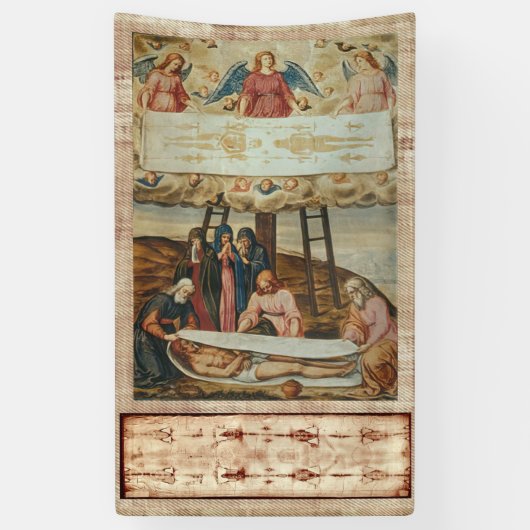 Jezus Shroud van Turijn en Descent van het Kruis Spandoek (Verticaal)
