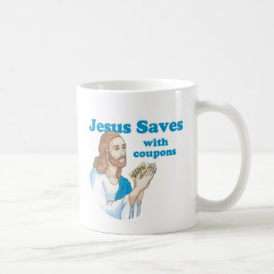 Jezus spaart met kortingsbonnen koffiemok