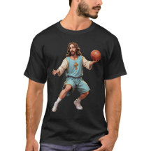 Jezus speelt basketbal op het shirt