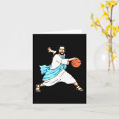 Jezus Spelen Basketbal Leuke Kerstmis Kaart (Gele Bloem)