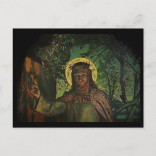 Jezus staat aan de deur en knopen briefkaart