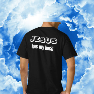 Jezus staat achter me zwart-wit christelijk t-shirt