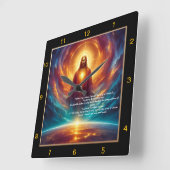 Jezus staat op het hemelse licht vierkante klok (Hoek)