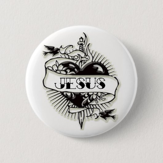 Jezus tattoo ronde button 5,7 cm (Voorkant)