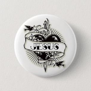 Jezus tattoo ronde button 5,7 cm