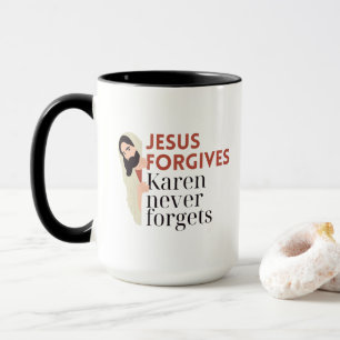 Jezus Vergeeft Karen Vergeet Nooit Grappige Christ Mok