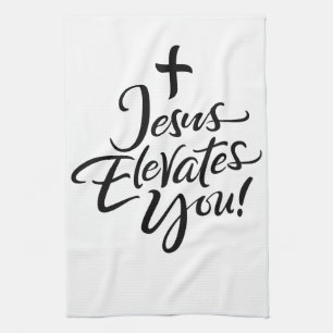 Jezus verheft je Christelijke Christusbelettering Theedoek