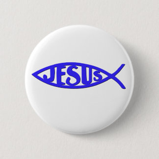 Jezus vis (Button blauw) Ronde Button 5,7 Cm