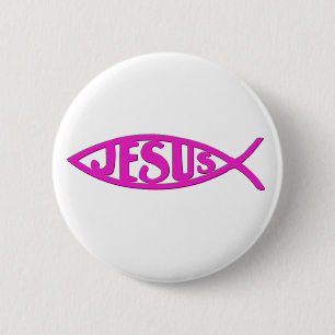 Jezus vis (Button roze) Ronde Button 5,7 Cm