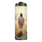 Jezus wandelt met het Lam in het veld Thermosbeker (Voorkant)