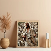 Jezus wandelt tussen zijn kudde poster