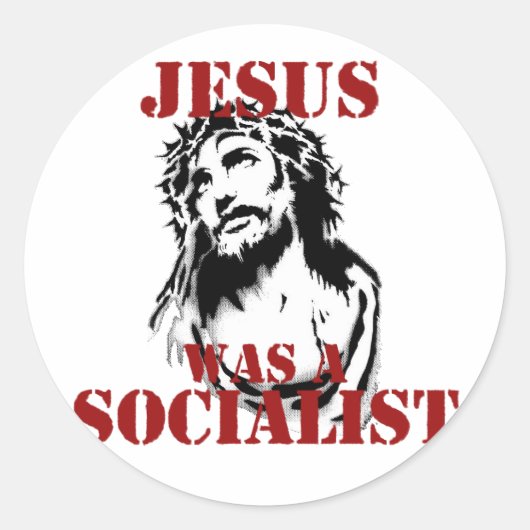 Jezus was een socialist ronde sticker (Voorkant)