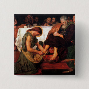 Jezus wast de voeten van Petrus Vierkante Button 5,1 Cm