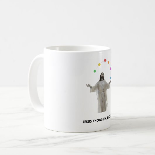 Jezus weet dat ik jongleer koffiemok (Voorkant links)