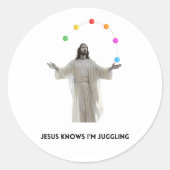 Jezus weet dat ik jongleer ronde sticker (Voorkant)