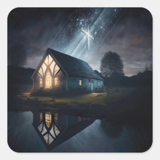 Jezus woont hier vierkante sticker