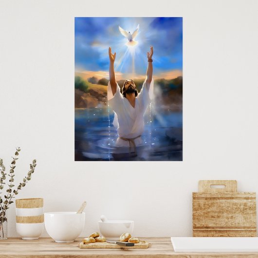 Jezus wordt gedoopt in de Jordaan Poster (Keuken)