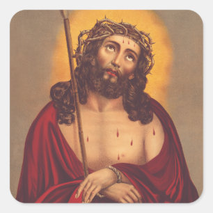 Jezus wordt gekroond met een doornenkroon vierkante sticker