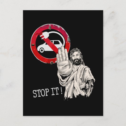 Jezus zegt nee tegen elektrische auto’s briefkaart (Voorkant)