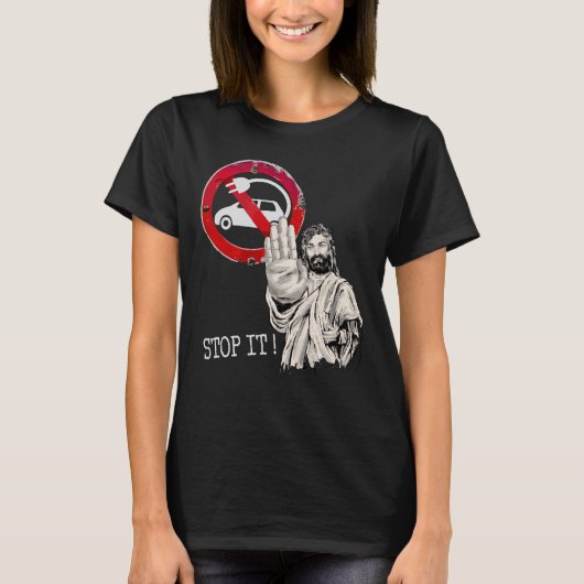 Jezus zegt nee tegen elektrische auto’s t-shirt (Voorkant)