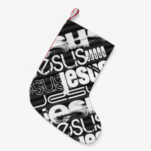 Jezus. Zwarte en donkergrijze strepen Kleine Kerstsok