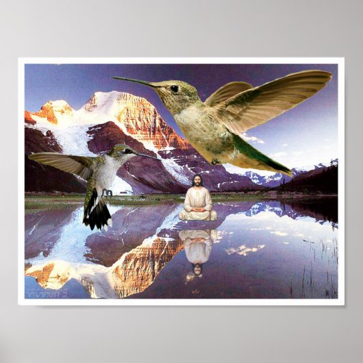 Jezus zweeft over water en mediteert over het meer poster (Voorkant)