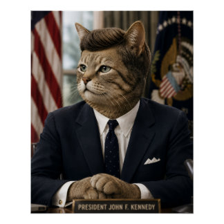 JFK Kat Portret | Grappige Presidentiële Katten Ku Perfect Poster