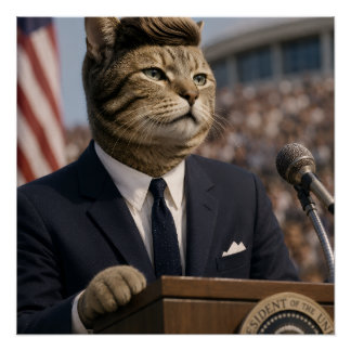 JFK Kat Portret | Grappige Presidentiële Katten Ku Perfect Poster