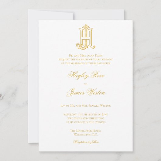 JH Monogram of HJ Monogram Wedding Invitaties Kaart (Voorkant)