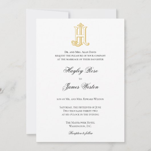 JH Monogram of HJ Monogram Wedding Invitaties Kaart (Voorkant)