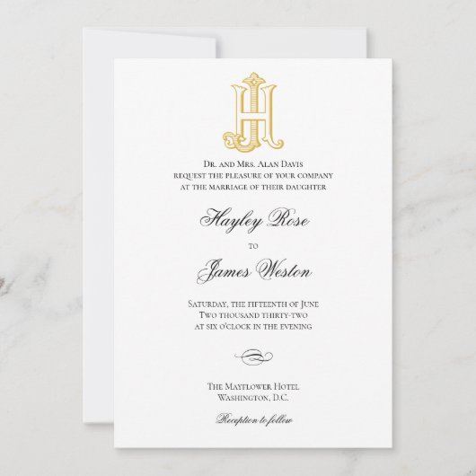 JH Monogram of HJ Monogram Wedding Invitaties Kaart (Voorkant)