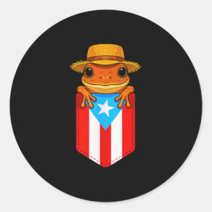 Jibaro Coqui Frog Puerto Rico Vlag Boricua Pocket Ronde Sticker