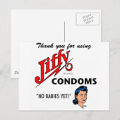 Jiffy Brand Condom Gear! Briefkaart (Voorkant / Achterkant)