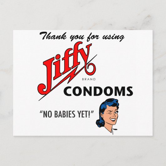 Jiffy Brand Condom Gear! Briefkaart (Voorkant)