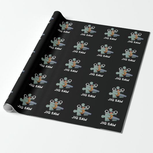 Jig Saw Funny Jigzaag Tool Pun Dark BG Cadeaupapier (Uitgerold)