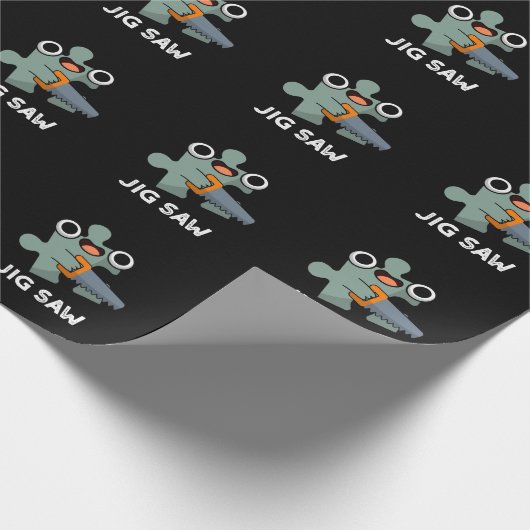 Jig Saw Funny Jigzaag Tool Pun Dark BG Cadeaupapier (Hoek)