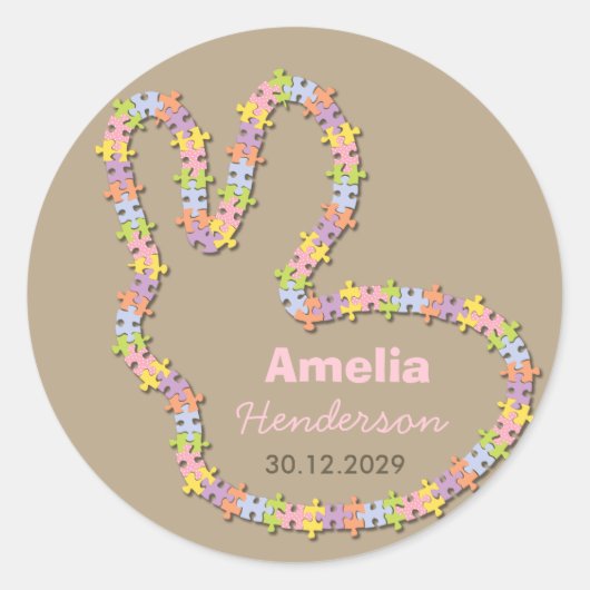 Jigsaw Bunny Baby Girl Cadeau Favoriser Étiquette  (Devant)