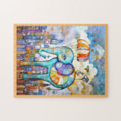 JIGSAW PUZZLE - Blue Elephant Dropping into Town Legpuzzel (Horizontaal)