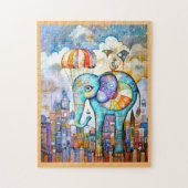 JIGSAW PUZZLE - Blue Elephant Dropping into Town Legpuzzel (Verticaal)